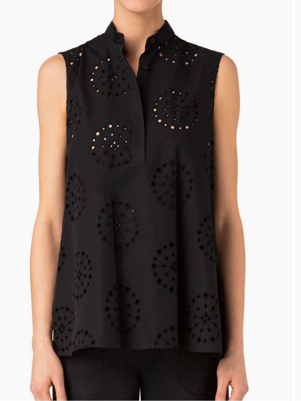Akris Punto Medallion Embroidered Eyelet Sleeveless Top